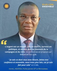 Lire la suite à propos de l’article Présidentielle 2026 : Iréné Agossa répond à Bertin Koovi et rappelle le contrat social signé par Wadagni avec son peuple